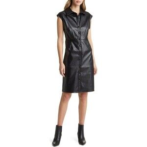 HALOGEN Croc Embossed Button Down Sleeveless Shirt Dress Size XS Runs Big